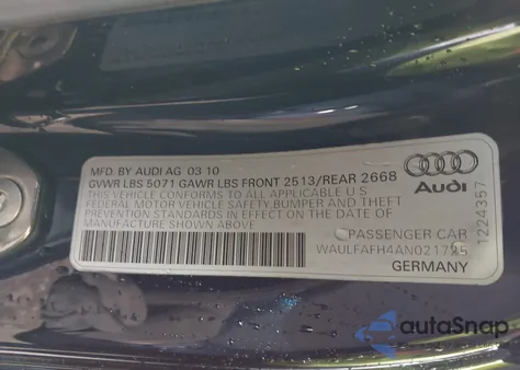 2010 Audi A5 2.0T Premium from USA, damaged, VIN WAULFAFH4AN021725